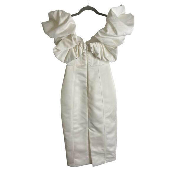 Line and Dot Samara Midi Dress Off Shoulder Puff Formal Bachelorette Bridal XS - Picture 7 of 12